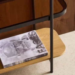 sweeek Libreria in vetro, legno e metallo a 3 livelli