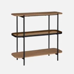 sweeek Libreria in vetro, legno e metallo a 3 livelli