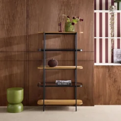 sweeek Libreria in vetro, legno e metallo a 5 livelli