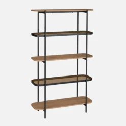 sweeek Libreria in vetro, legno e metallo a 5 livelli