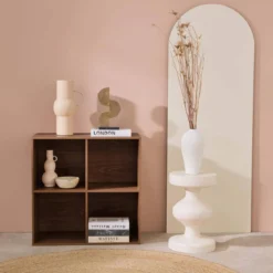 Libreria modulare in legno a 2 ripiani, 4 vani