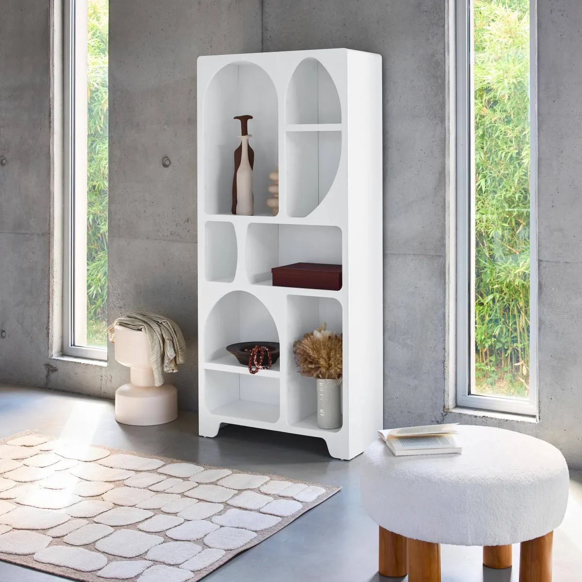 sweeek Libreria organica bianca effetto legno con 8 vani