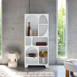 sweeek Libreria organica bianca effetto legno con 8 vani