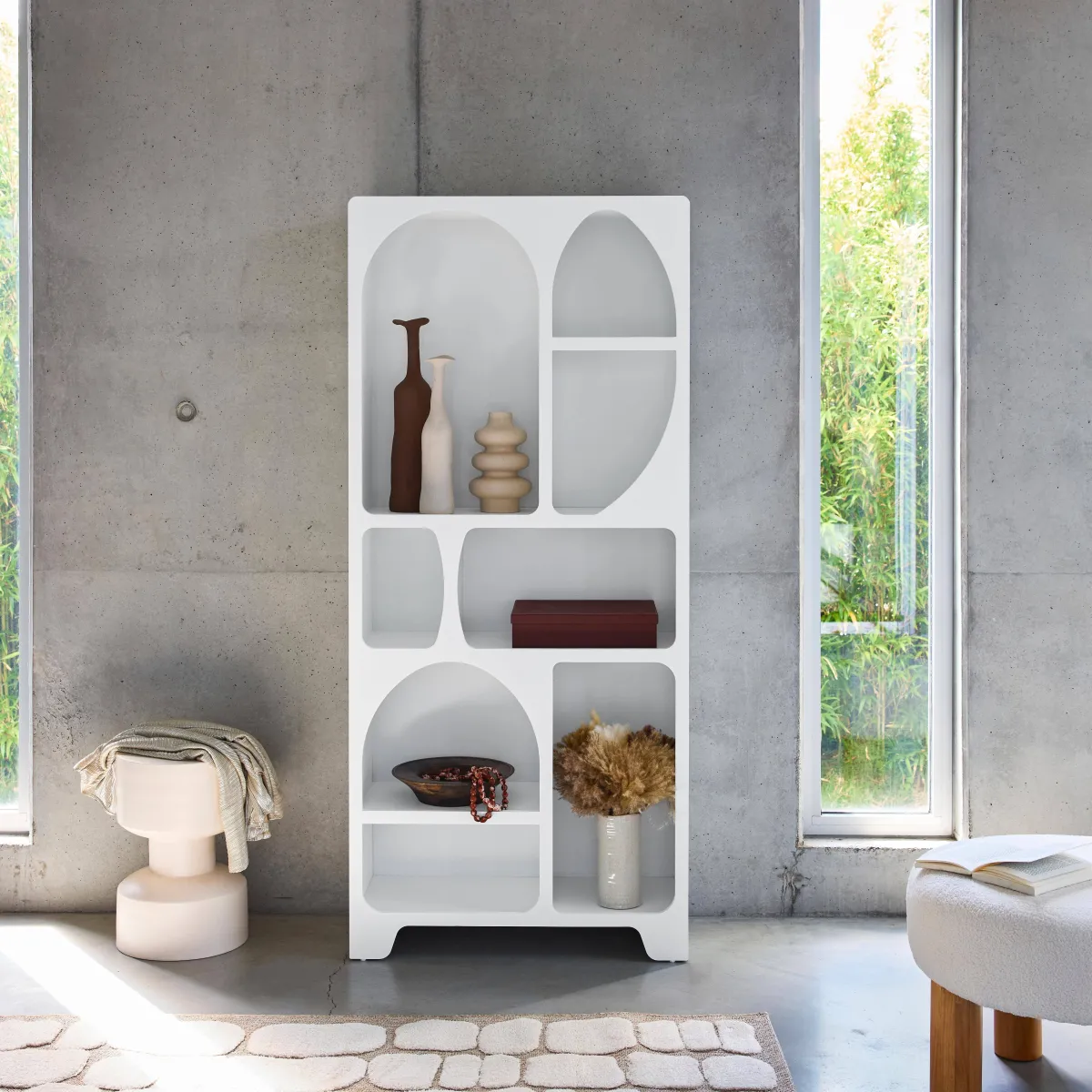 sweeek Libreria organica bianca effetto legno con 8 vani