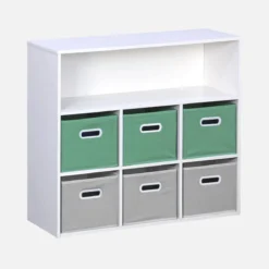 sweeek Libreria per bambini con 6 cestini in velluto