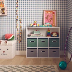 sweeek Libreria per bambini con 6 cestini in velluto