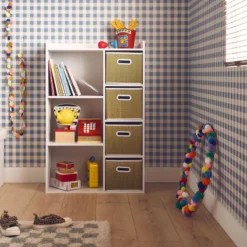 sweeek Libreria per bambini con 4 cestini in fibra vegetale