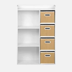 sweeek Libreria per bambini con 4 cestini in fibra vegetale