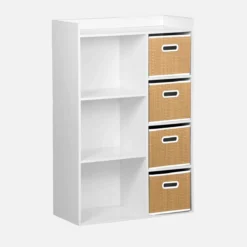 sweeek Libreria per bambini con 4 cestini in fibra vegetale