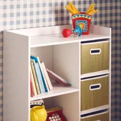sweeek Libreria per bambini con 4 cestini in fibra vegetale