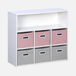 Libreria per bambini con 6 cestini in velluto