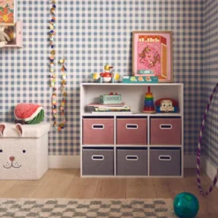 Libreria per bambini con 6 cestini in velluto