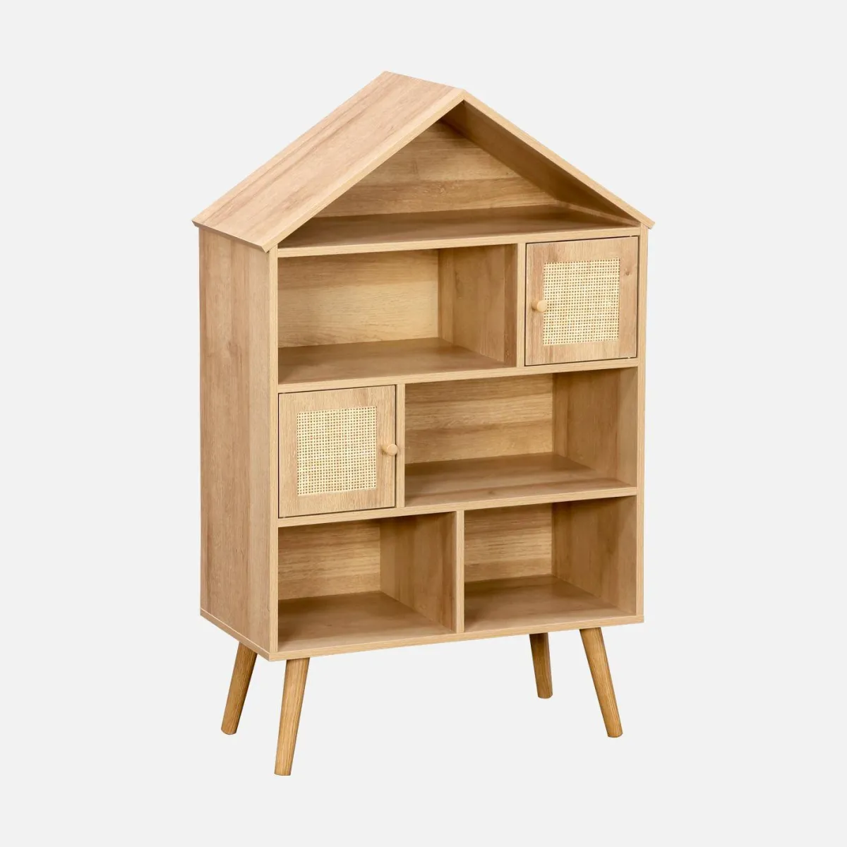 sweeek Libreria per bambini effetto legno e canna, 7 scomparti