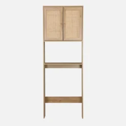 sweeek Mensola mobile WC decorato in legno e canna