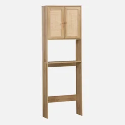 sweeek Mensola mobile WC decorato in legno e canna