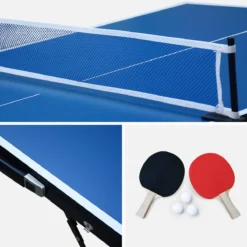 sweeek Mini tavolo da ping pong per interni pieghevole con 4 racchette e 6 palline, 150cm