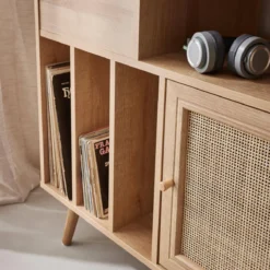 sweeek Mobile per vinili con decorazioni in canna e legno