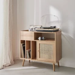 sweeek Mobile per vinili con decorazioni in canna e legno