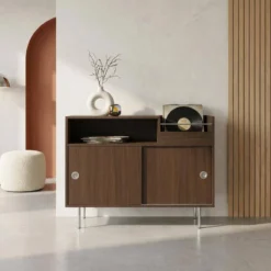 sweeek Mobile per vinili vintage decorazione legno e acciaio inossidabile, 100cm