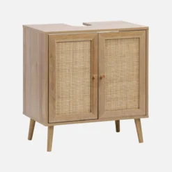 sweeek Mobile sotto lavabo decorato in legno e vimini