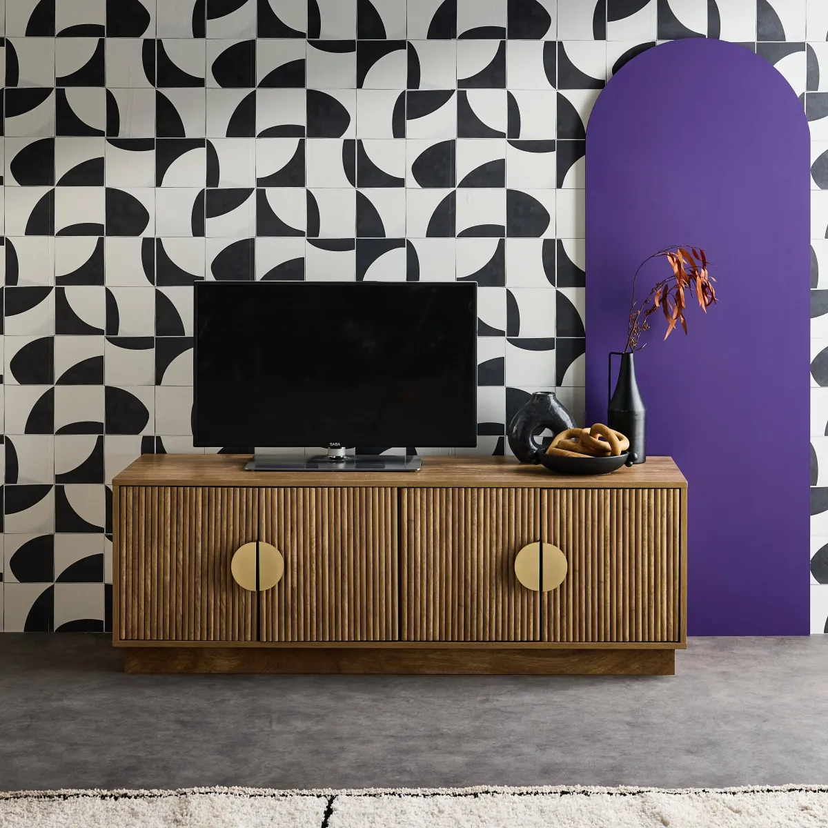 sweeek Mobile TV a 4 ante effetto legno esotico, 140cm