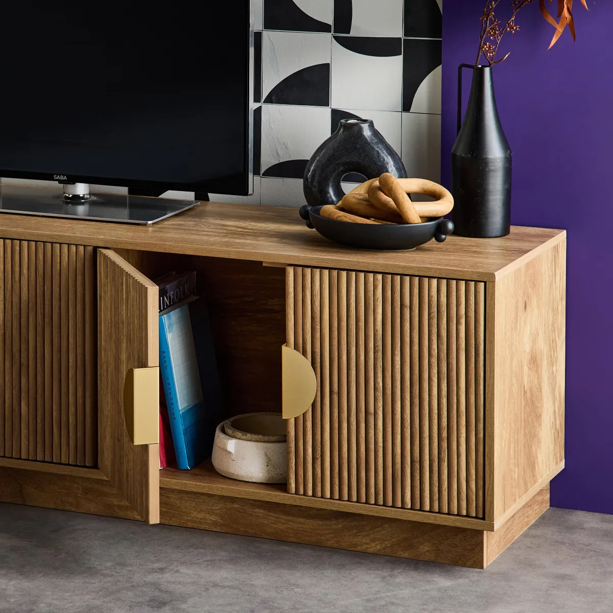 sweeek Mobile TV a 4 ante effetto legno esotico, 140cm