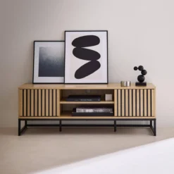 sweeek Mobile TV a 2 ante in legno scanalato e metallo nero, 120cm