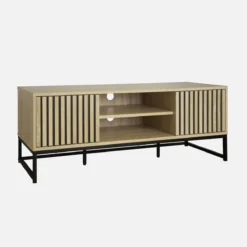 sweeek Mobile TV a 2 ante in legno scanalato e metallo nero, 120cm