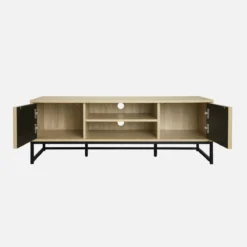 sweeek Mobile TV a 2 ante in legno scanalato e metallo nero, 120cm