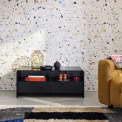 sweeek Mobile TV con 2 cassetti e 2 ripiani, effetto legno arrotondato