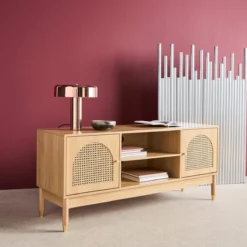 sweeek Mobile TV decorazione legno e canna 2 ante 140cm