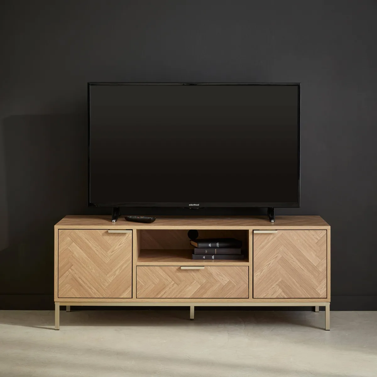 sweeek Mobile TV effetto legno a spina di pesce, 120cm