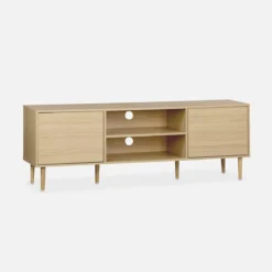 sweeek Mobile TV effetto legno, 3 ripiani e 2 ante, 160cm