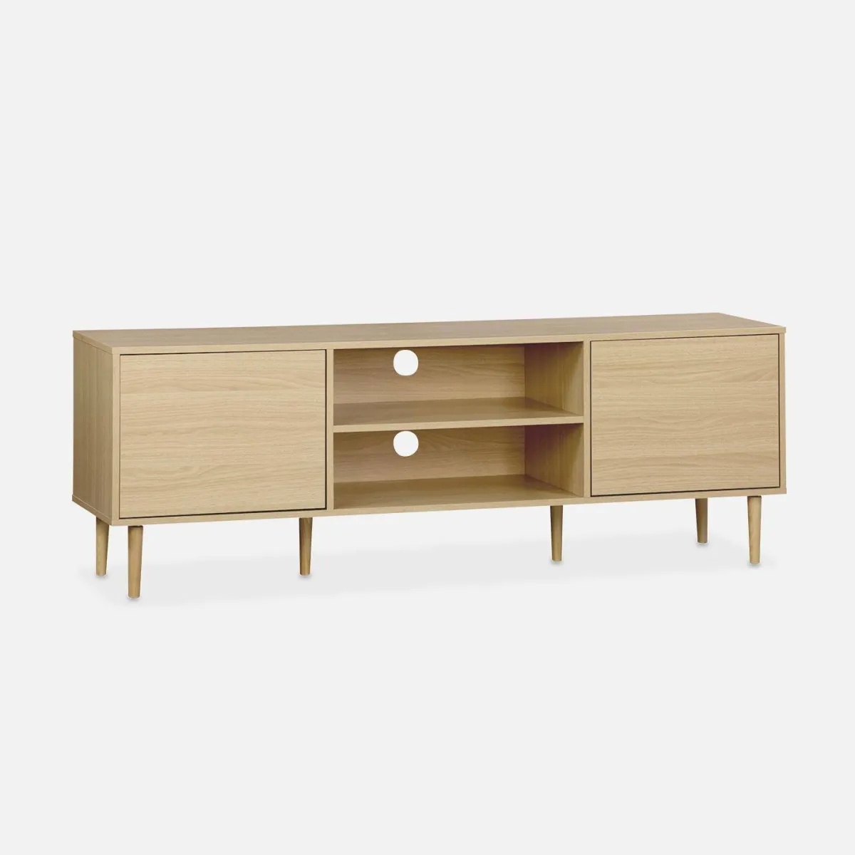 sweeek Mobile TV effetto legno, 3 ripiani e 2 ante, 160cm
