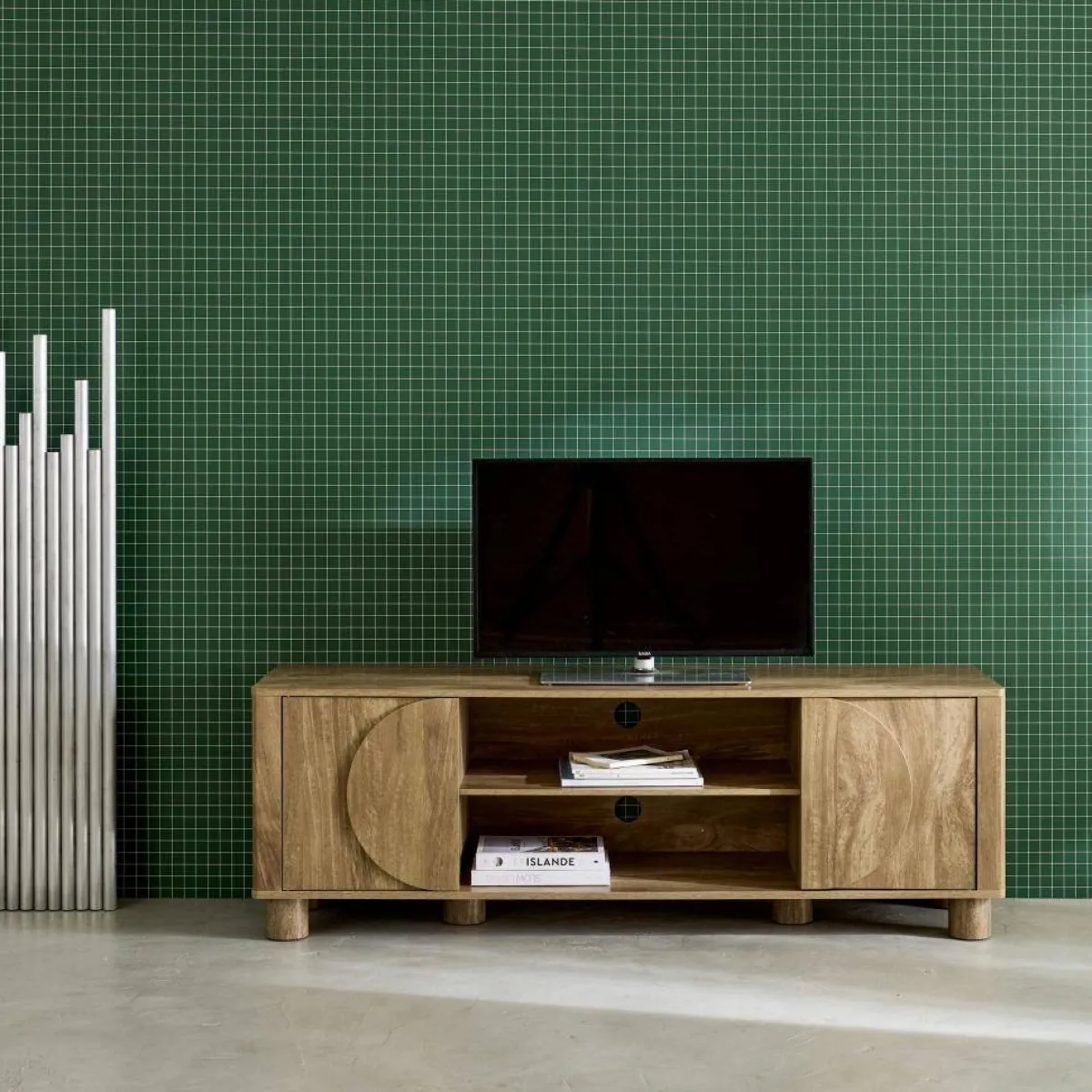 sweeek Mobile TV esotico effetto legno di mango 2 ante reversibili, 155cm