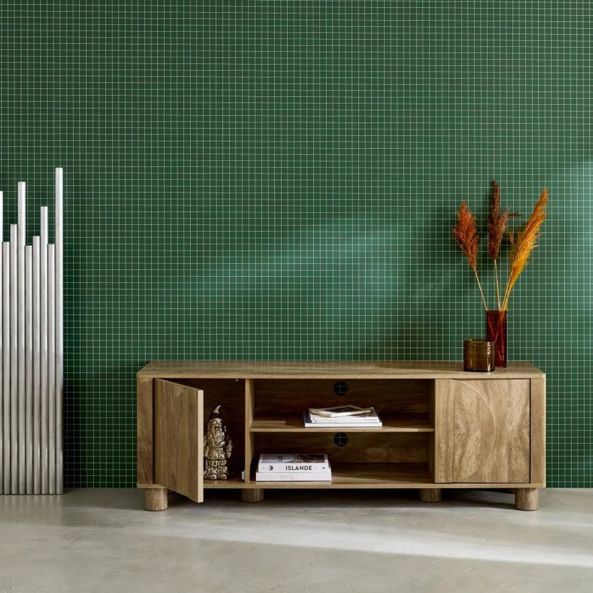 sweeek Mobile TV esotico effetto legno di mango 2 ante reversibili, 155cm