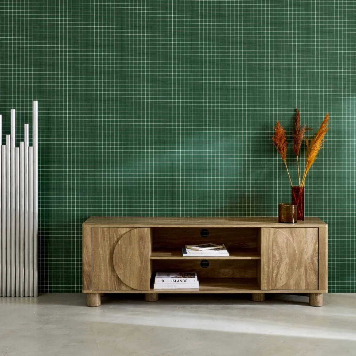 sweeek Mobile TV esotico effetto legno di mango 2 ante reversibili, 155cm