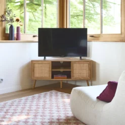 sweeek Mobile TV in legno e canna, 2 ante, 1 ripiano, 115cm