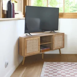 sweeek Mobile TV in legno e canna, 2 ante, 1 ripiano, 115cm