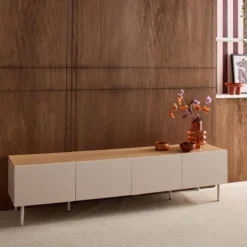 sweeek Mobile TV in metallo e decorazione in legno 4 ante, 180cm
