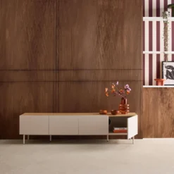sweeek Mobile TV in metallo e decorazione in legno 4 ante, 180cm
