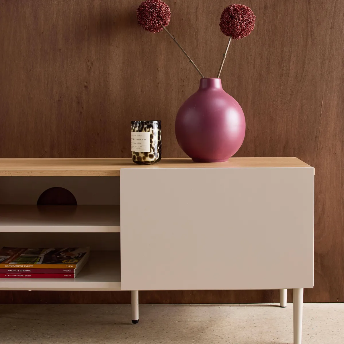 sweeek Mobile TV in metallo e decorazione in legno 2 ante, 140cm