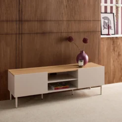 sweeek Mobile TV in metallo e decorazione in legno 2 ante, 140cm