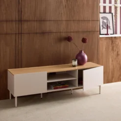 sweeek Mobile TV in metallo e decorazione in legno 2 ante, 140cm