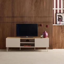 sweeek Mobile TV in metallo e decorazione in legno 2 ante, 140cm