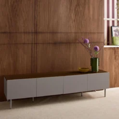 Mobile TV in metallo e decorazione in legno 4 ante, 180cm