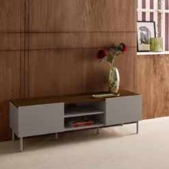Mobile TV in metallo e decorazione in legno 2 ante, 140cm