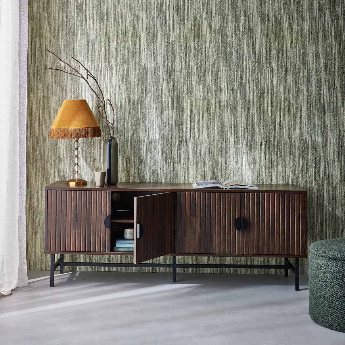 sweeek Mobile TV nero effetto legno scanalato, 160cm