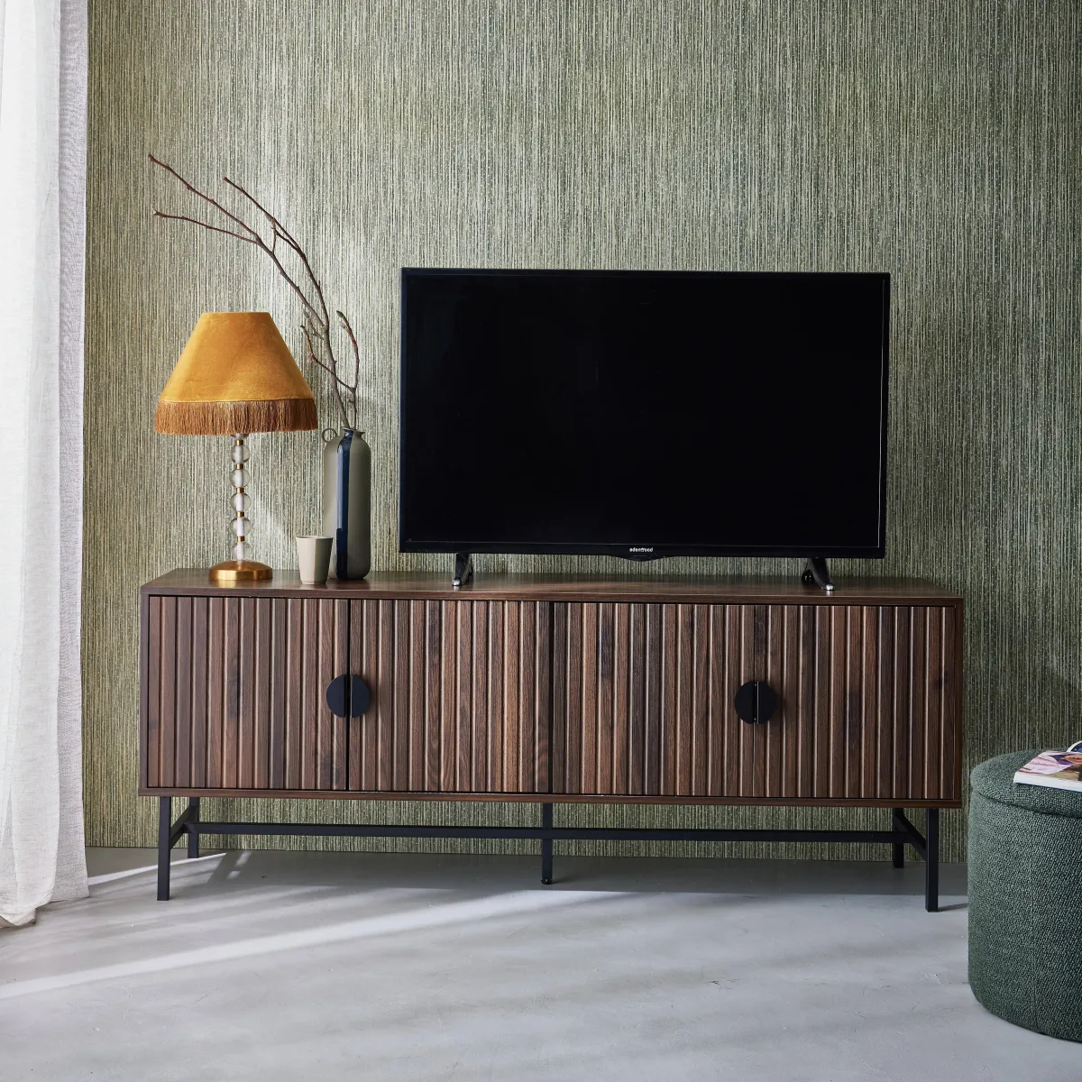 sweeek Mobile TV nero effetto legno scanalato, 160cm