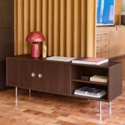 sweeek Mobile TV vintage in legno e acciaio inossidabile a 2 ante, 140cm